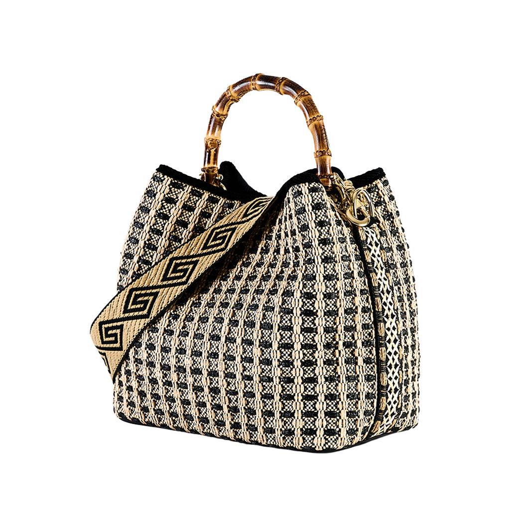 Viamailbag Designer Handbags Coral Cross - Black And White Top Handle Bag In Brown