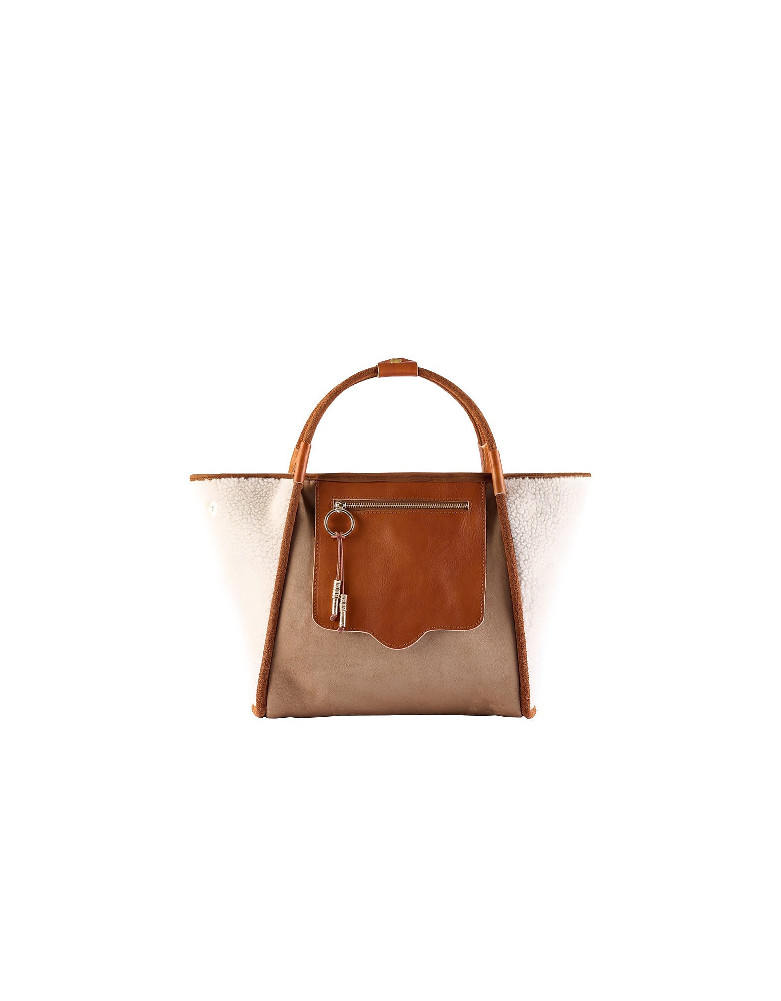 Viamailbag Designer Handbags Etoile Suede - Eco-friendly Faux Sheepskin Tote Bag In Blanc