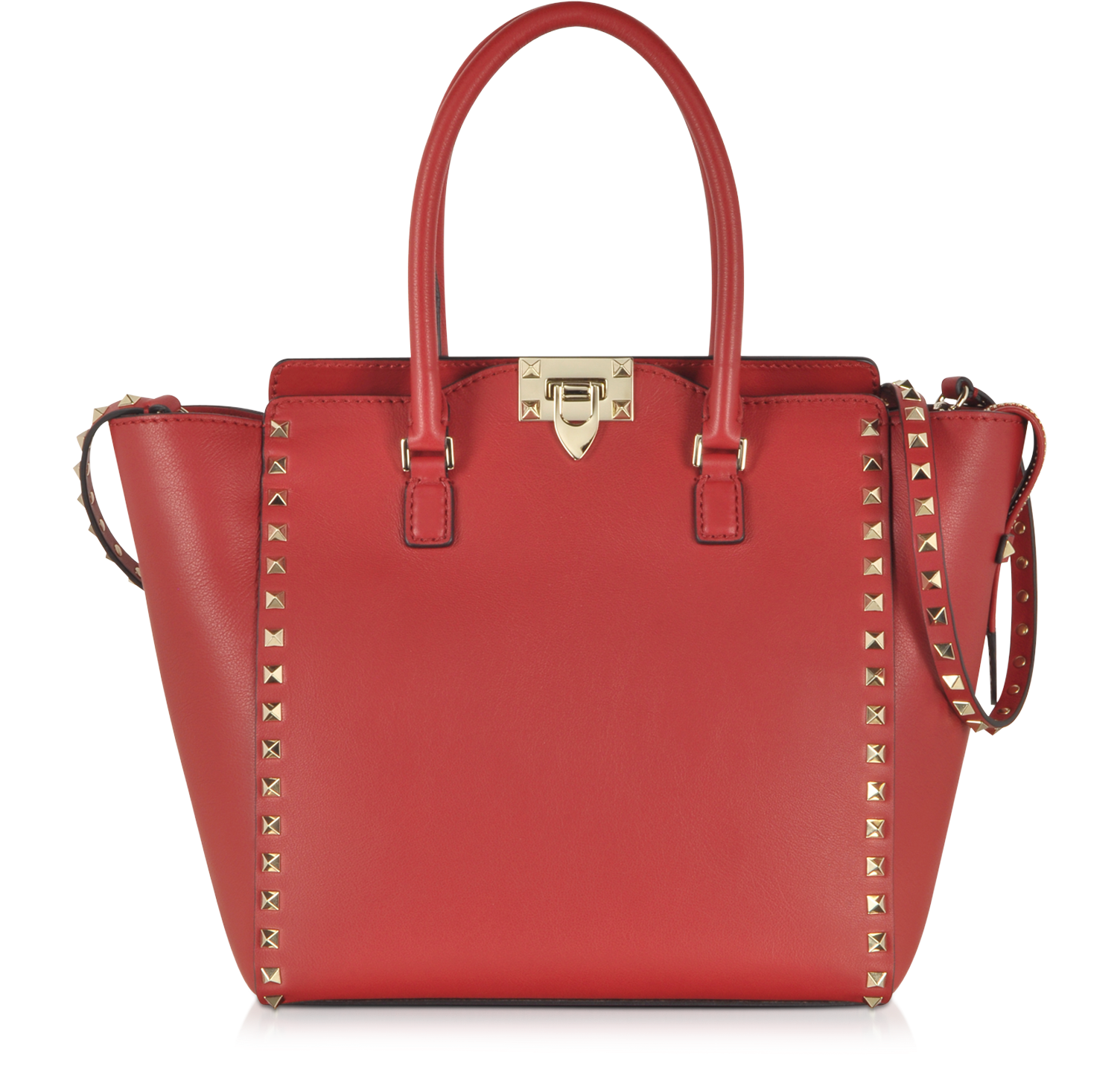 Valentino Red Rockstud Leather Tote at FORZIERI