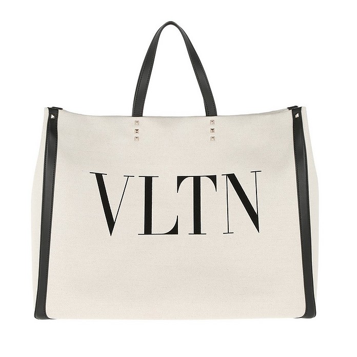 VLTN Canvas Shooing Bag Natural/Black/Black - Valentino