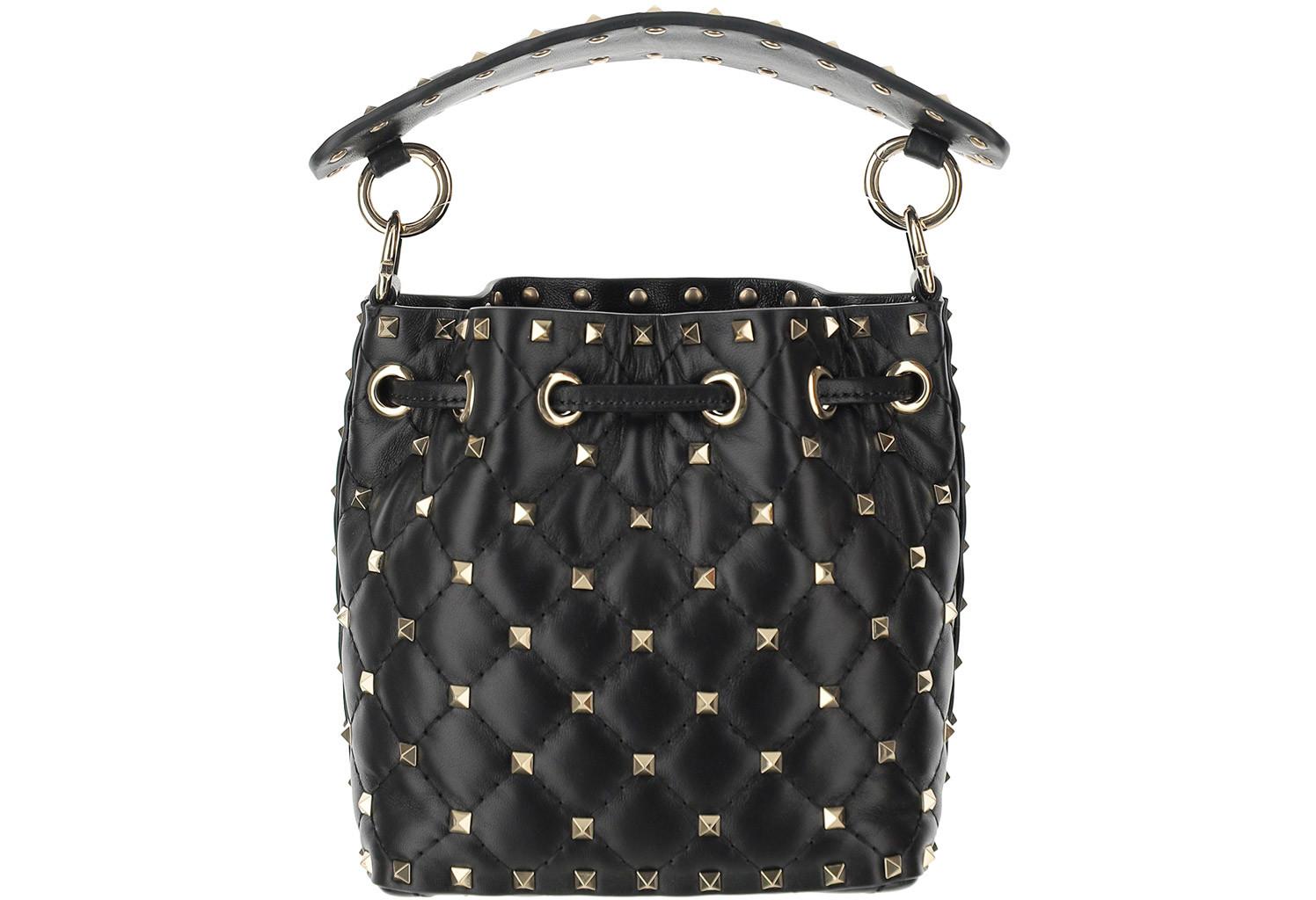 Valentino V-Ring Black Leather Tote Bag at FORZIERI