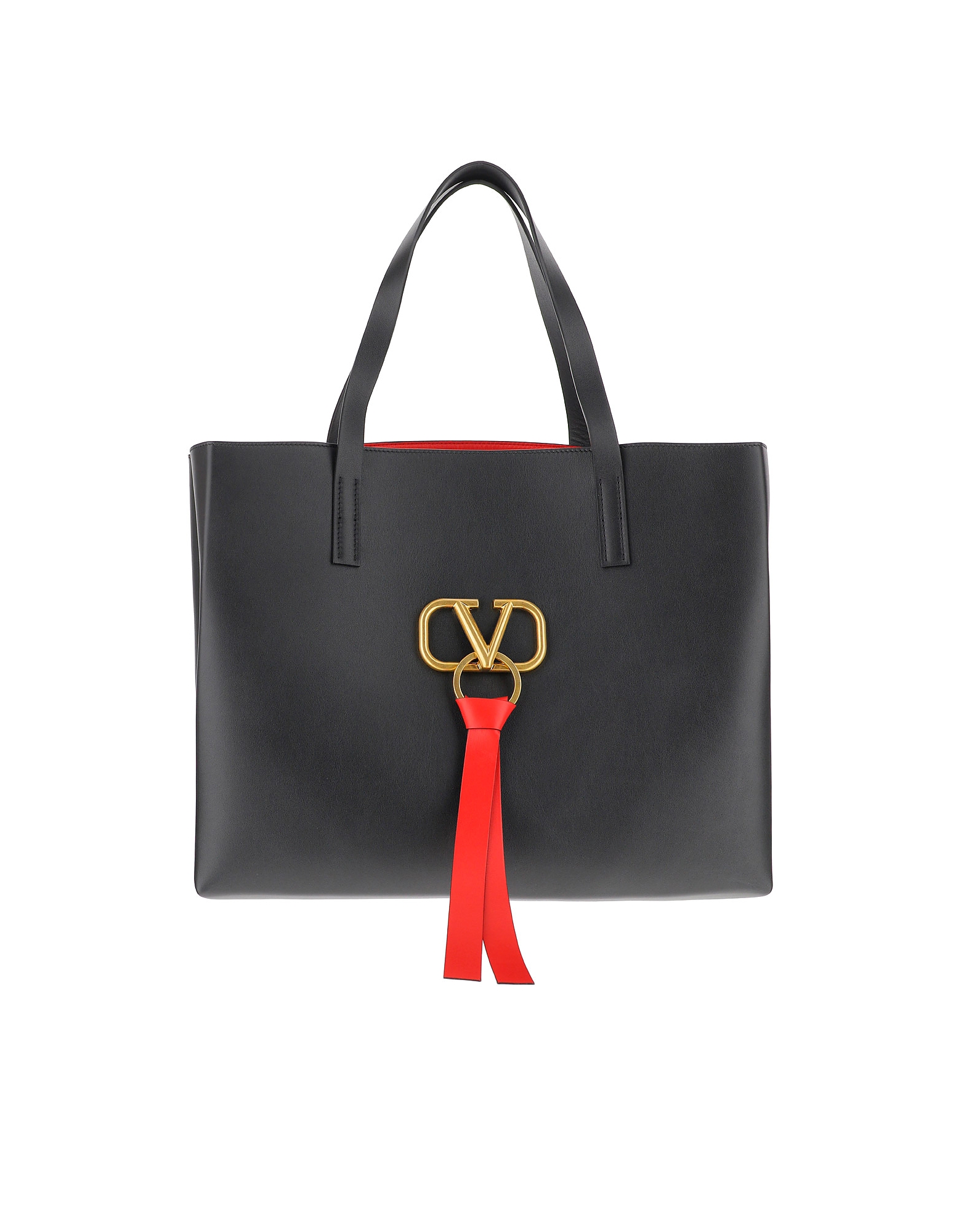 Valentino Garavani V-ring Black Leather Tote Bag | ModeSens