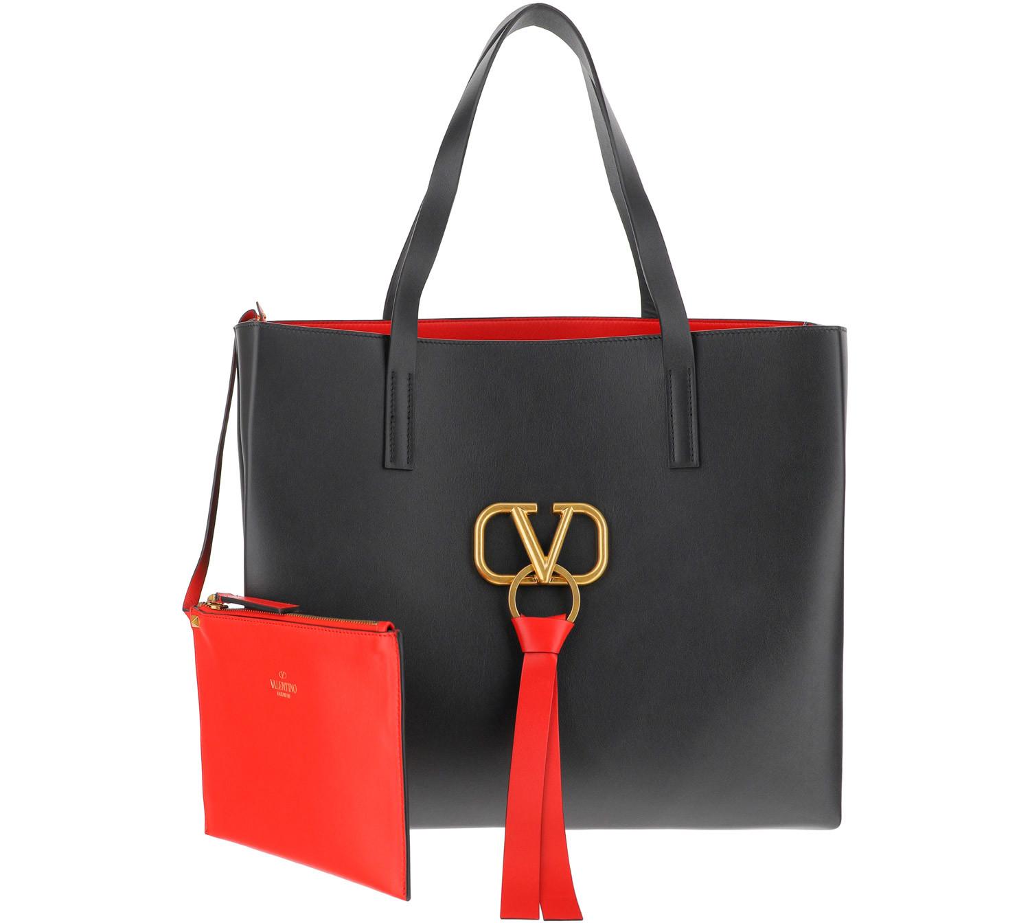 Valentino Women's Handbag V-Ring Black Leather For Sale at 1stDibs