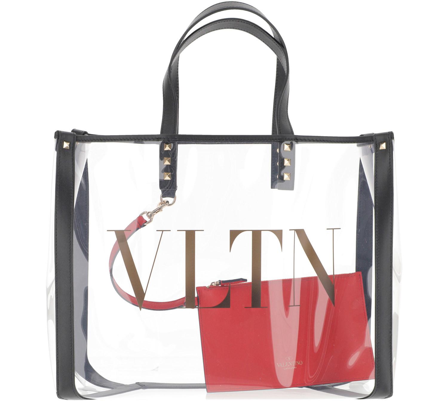 VALENTINO Womens Black VLTN PVC Clear Large Tote Bag $1245