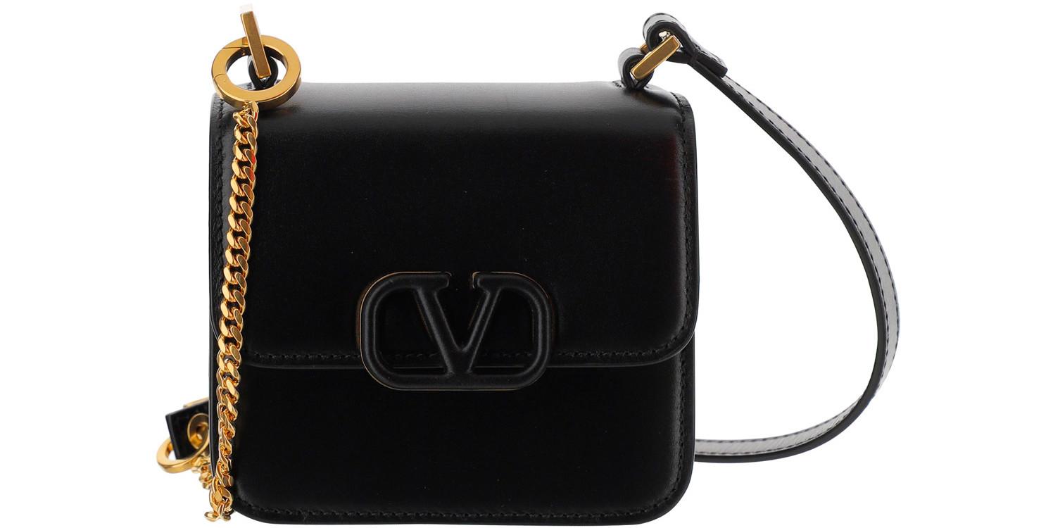 V Sling Mini Leather Tote Bag in Black - Valentino Garavani