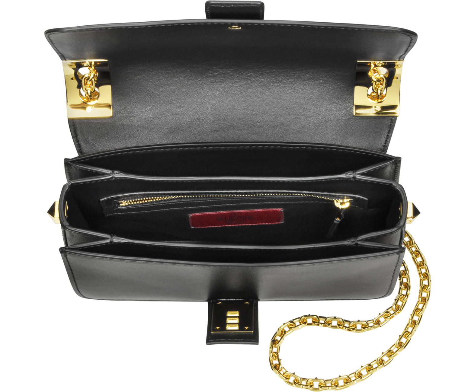 Valentino My Rockstud Black Leather Chain Shoulder Bag at FORZIERI