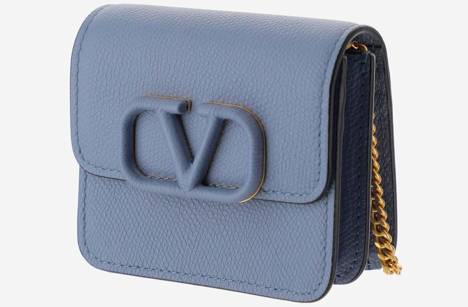 Valentino Vsling Grainy Leather Wallet on Chain