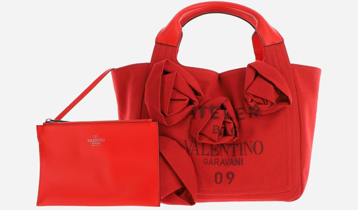 Valentino Red Canvas Medium Atelier Tote Bag at FORZIERI
