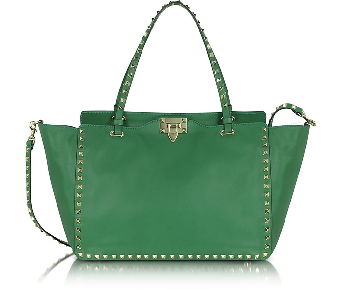 Valentino Green Pop Rockstud - Nappa Leather Tote Bag at FORZIERI Canada