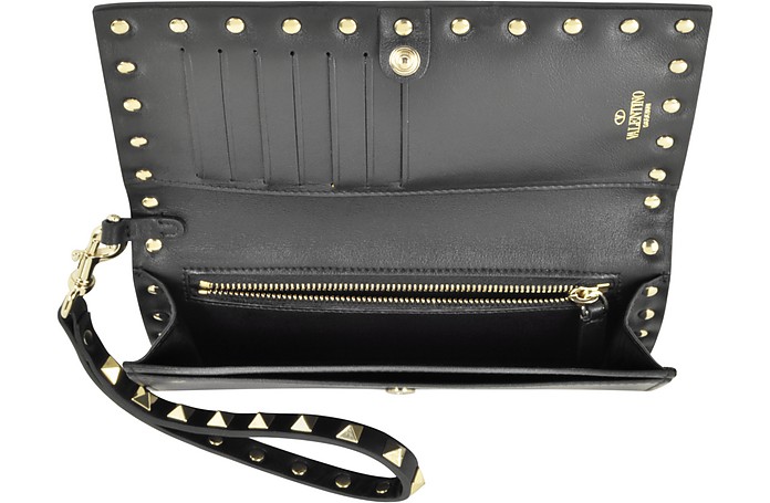 Valentino Black Leather Flap Wallet at FORZIERI