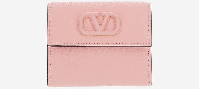 Pink Leather Women's VLogo Flap Wallet - Valentino