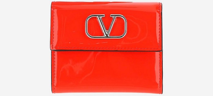 Red Vlogo Patent Leather Flap Wallet - Valentino