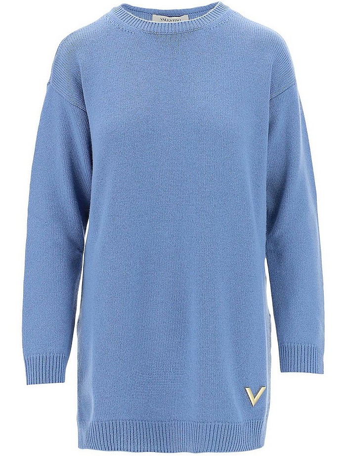 Light Blue Cashmere Women's Long Sweater - Valentino