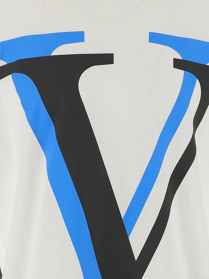 Valentino White Cotton Blue V-Logo Ombra Men's Shirt W/Short 