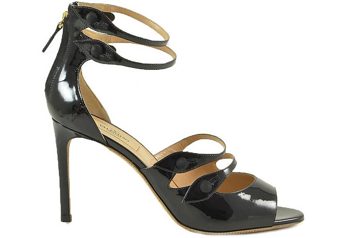 Black Glossy Leather High Heel Sandals - Valentino Garavani