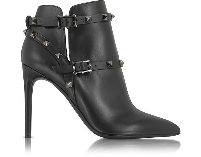 Valentino Rockstud Noir Leather Ankle Boot 36 IT/EU at FORZIERI