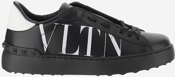 Black Smooth Calf Leather Open VLTN Women's Sneakers - Valentino