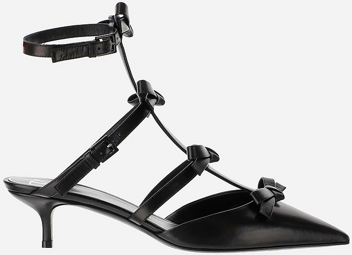 Black Leather Mid-Heel Slingback Shoes w/bows - Valentino / @eBm