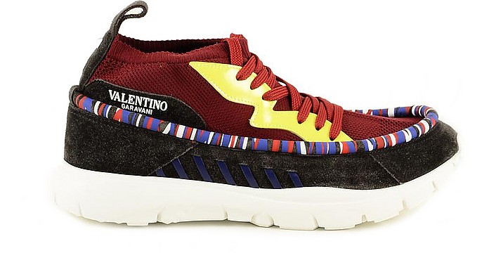 Brown Leather and Fabric Men's Lace-Up Shoes - Valentino