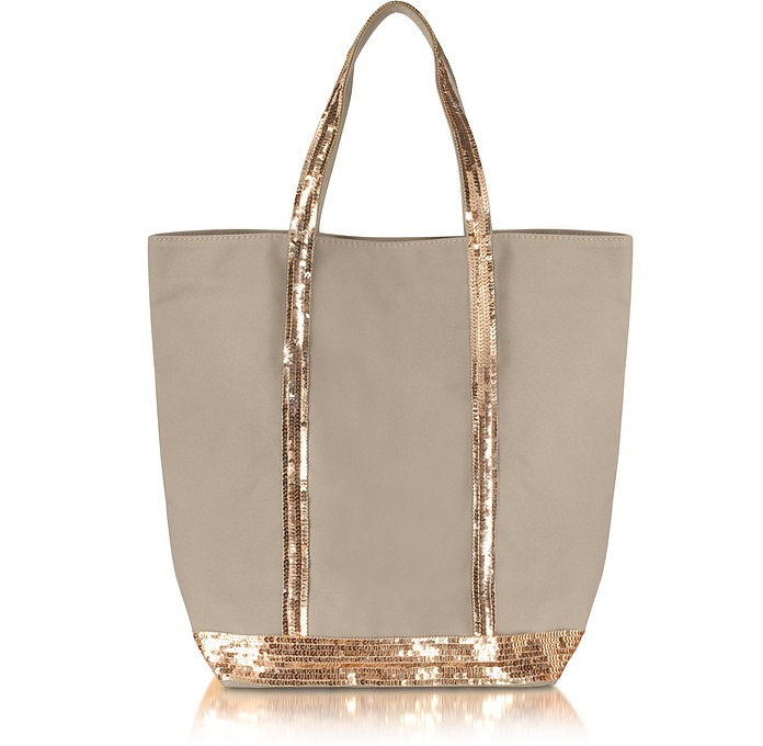 Vanessa Bruno Beige Les Cabas N/S Canvas and Sequin Tote at FORZIERI