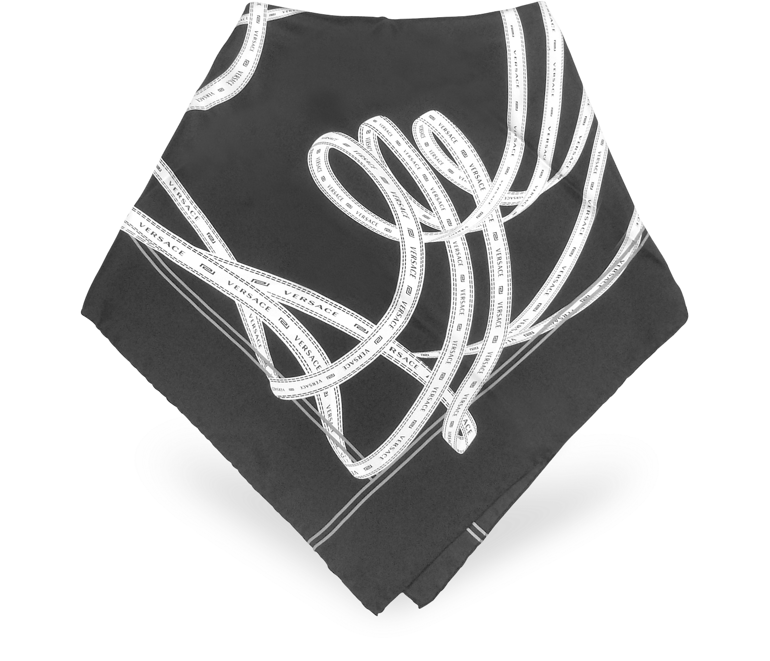 Versace Black & White Logo Ribbon Silk Square Scarf at FORZIERI