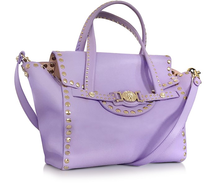 Versace Lilac Nappa Leather Satchel Bag w/Studs at FORZIERI