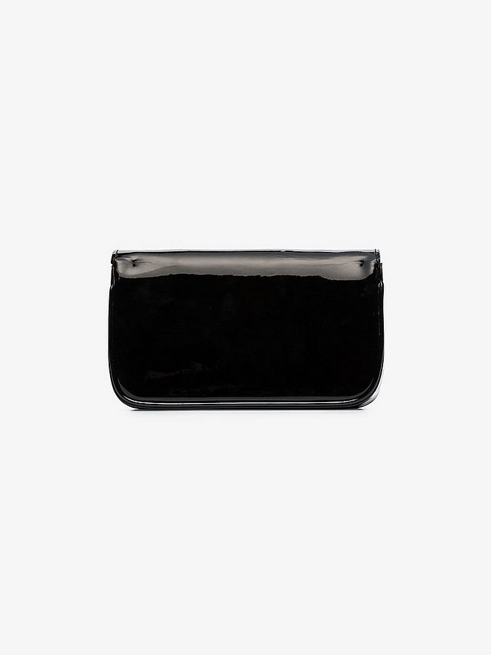Versace Black pin embellished patent leather clutch bag at FORZIERI