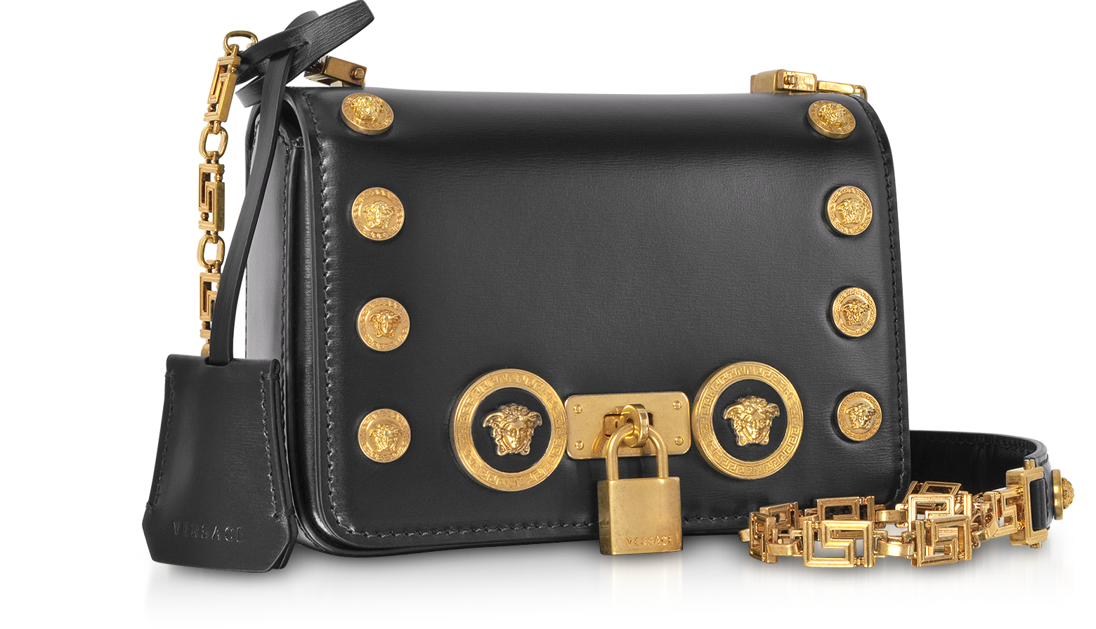 NEW GIANNI VERSACE TRIBUTE BLACK LEATHER MEDALLION Handbag