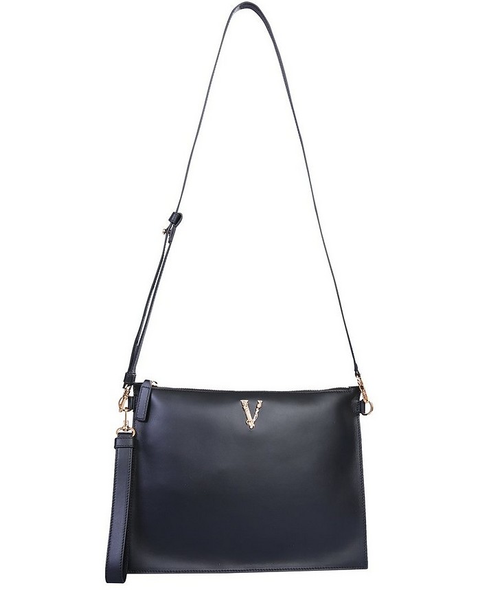 Black Leather Virtus Bag - Versace