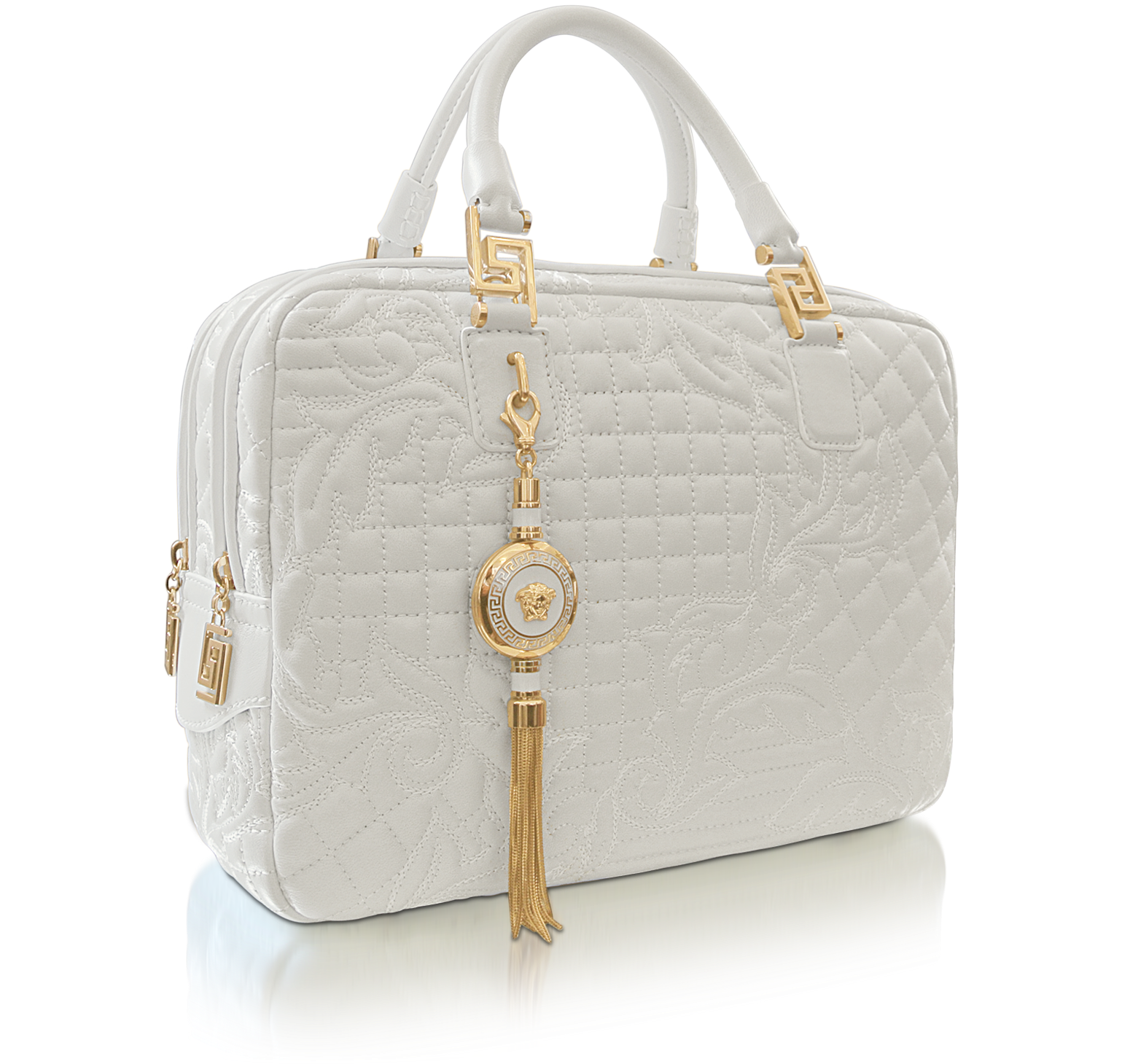 Versace Demetra Vanitas Large White Quilted Leather Satchel at FORZIERI