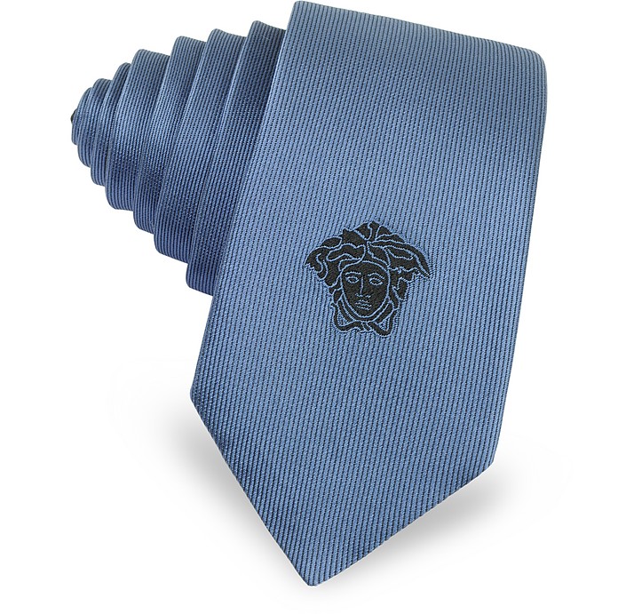 Narrow Two Tone Medusa Logo Twill Silk Tie - Versace