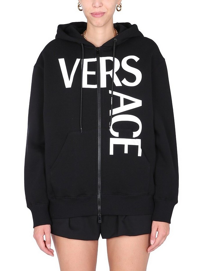 Hooded Sweatshirt With Logo Print - Versace