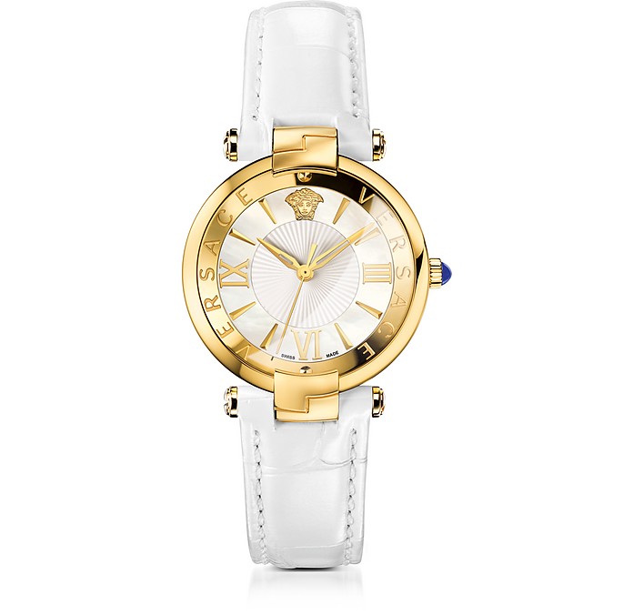 Revive 3H White and PVD Gold Plated Women's Watch w/Croco Embossed Band - Versace / FT[`