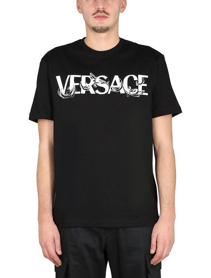 T-Shirt With Baroque Logo - Versace
