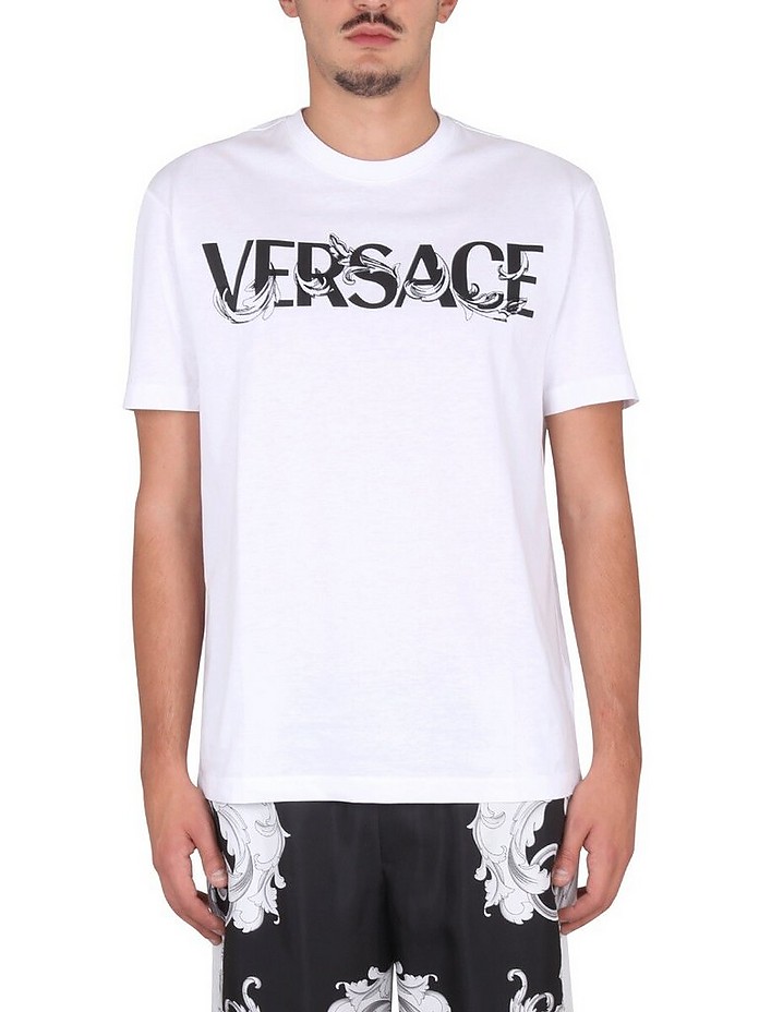 T-Shirt With Baroque Logo - Versace / ヴェルサーチ