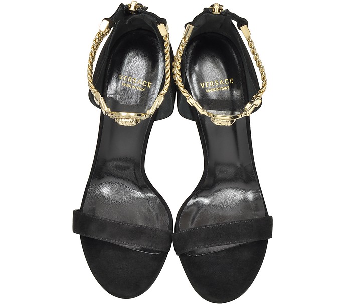 Versace Embellished Black Suede Ankle Strap Sandals 36 IT/EU at FORZIERI
