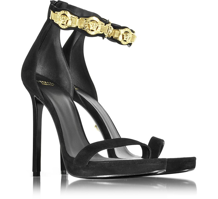 Versace Black Leather High Heel Sandal w/Medusa Ankle Wrap 36 IT/EU at ...