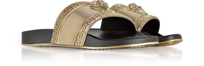 Versace Gold Metallic Medusa Head Beach Slide Sandals 39 (6 US | 5 UK ...