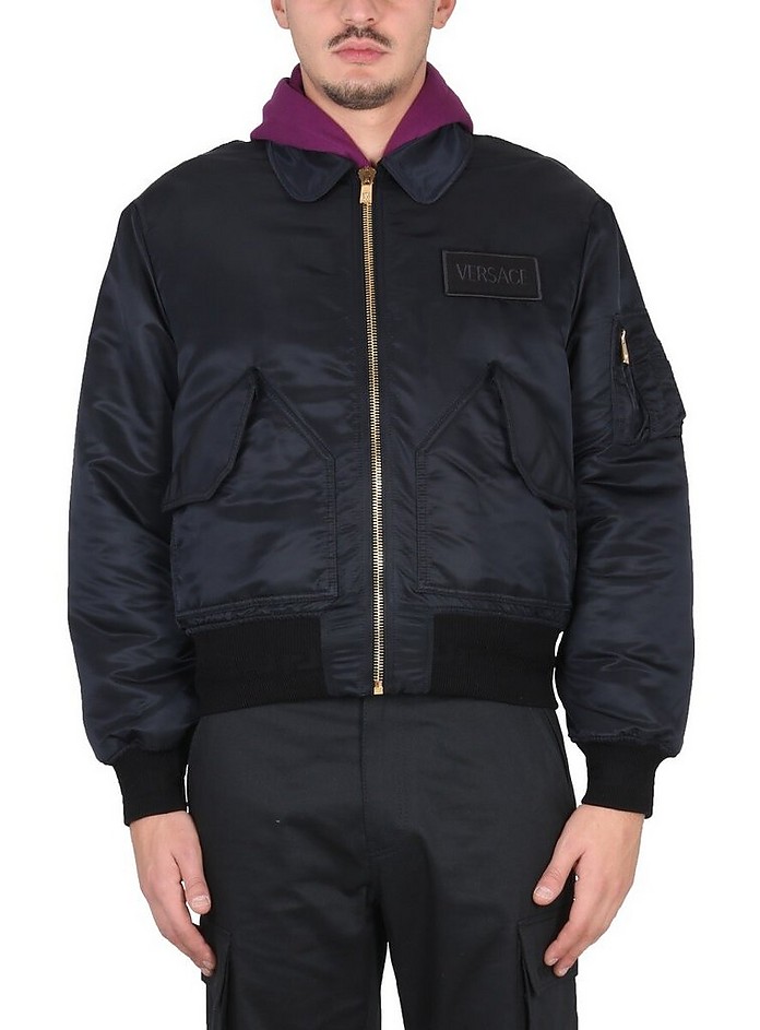 Bomber Jacket With Applied Logo - Versace