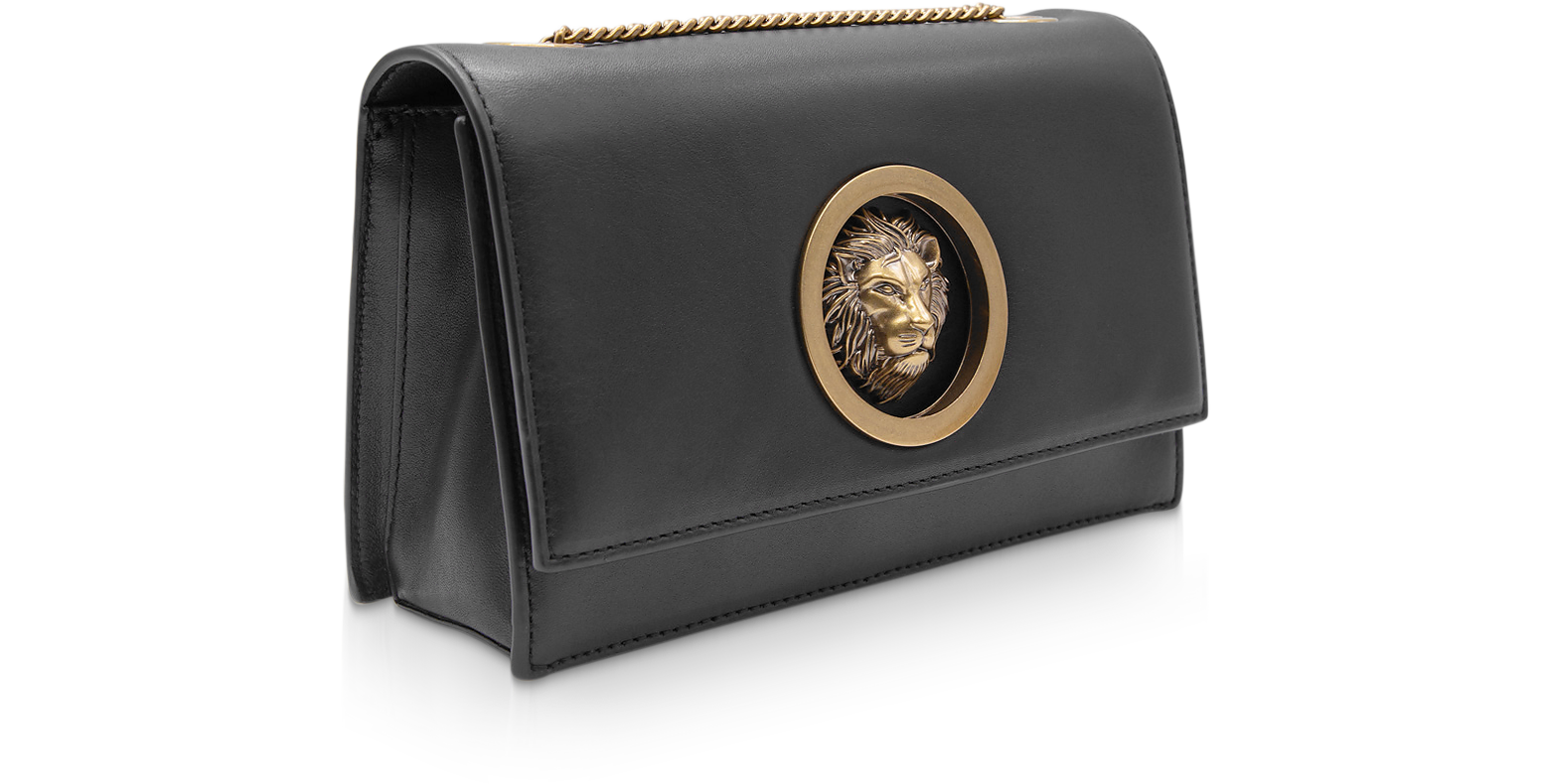 Versace Versus Black Leather Lion Clutch Bag w/Antique Gold Lion and ...