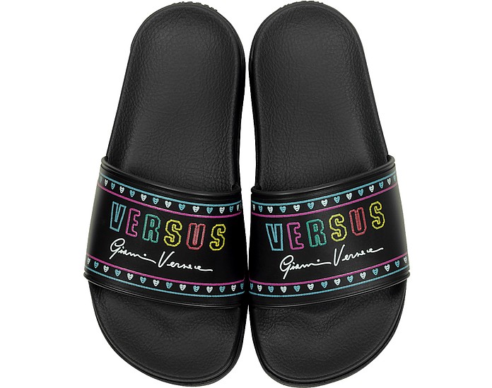 Black Rubber Flap Sandals - Versace Versus