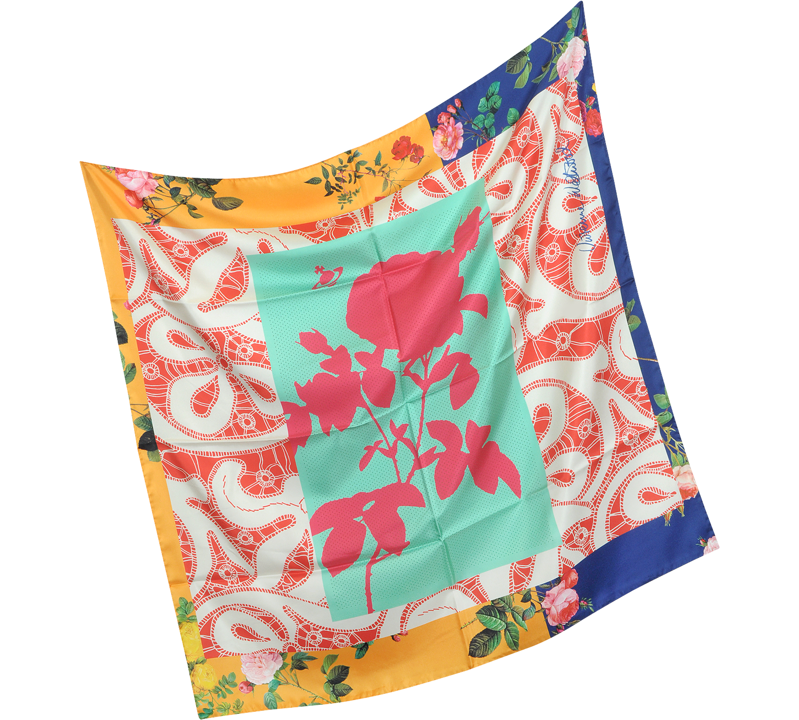 Vivienne Westwood Red Rose Print Silk Square Scarf at FORZIERI
