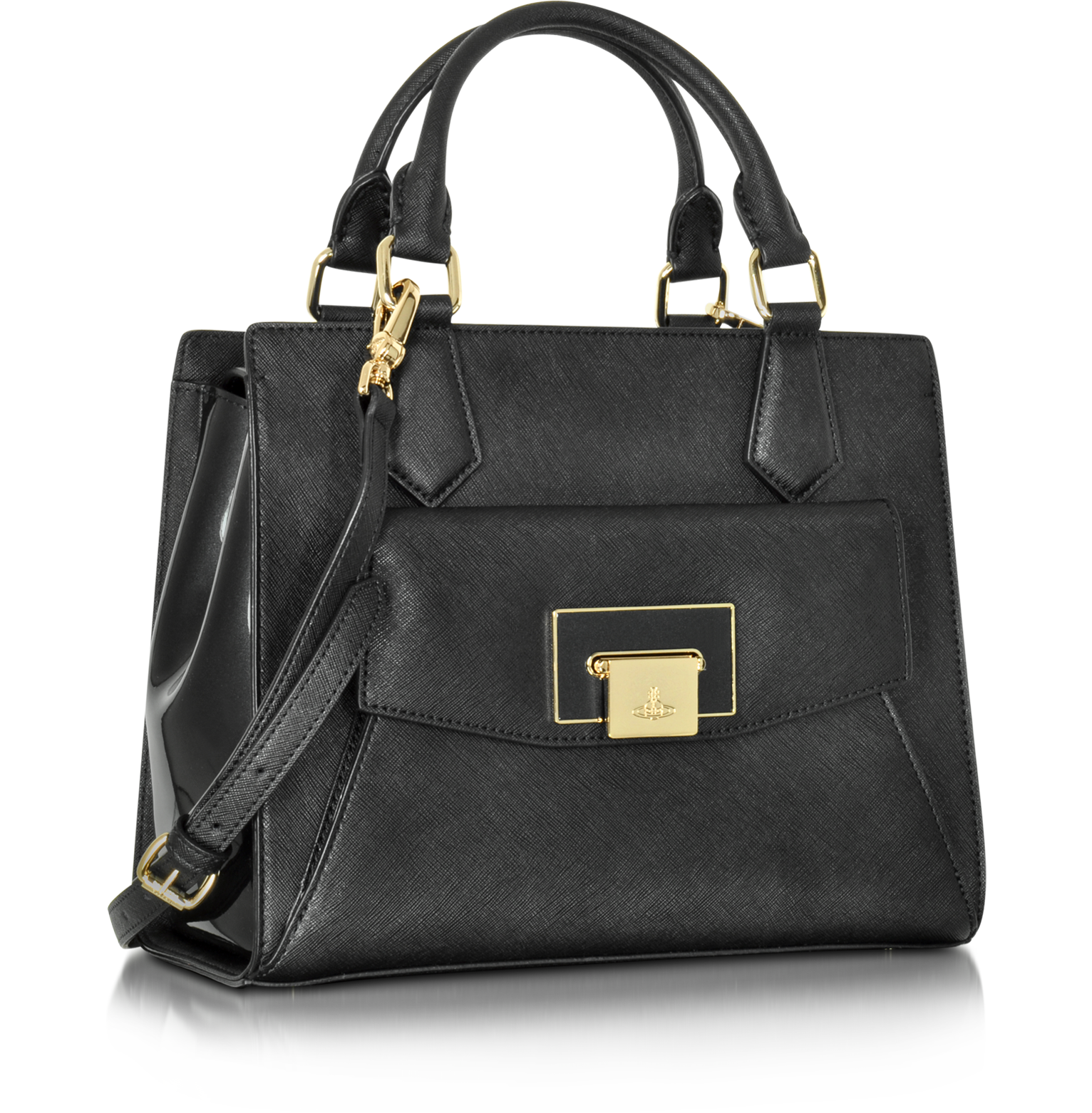 Vivienne Westwood Black Saffiano Leather Opio Satchel Bag at FORZIERI