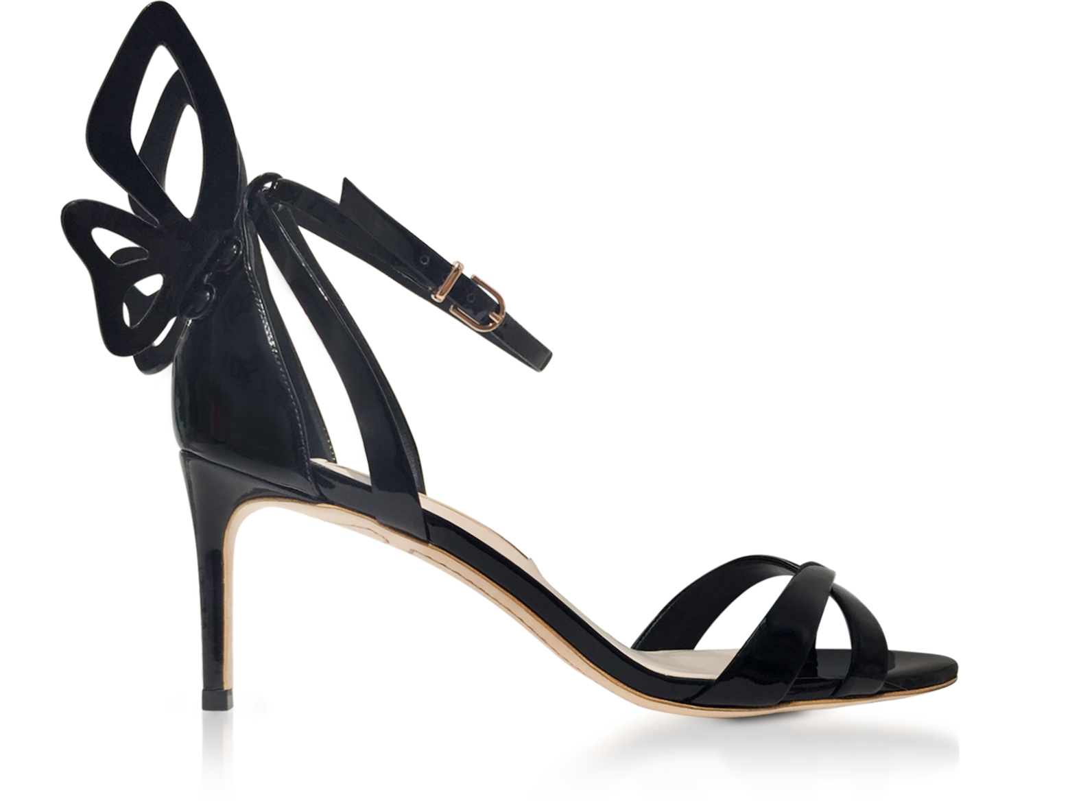 Sophia Webster Black Patent Leather Madame Chiara Mid-Heel Sandals