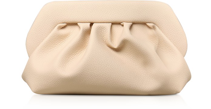 Cream Grained Leather Pouch Bag - THEMOIRÉ
