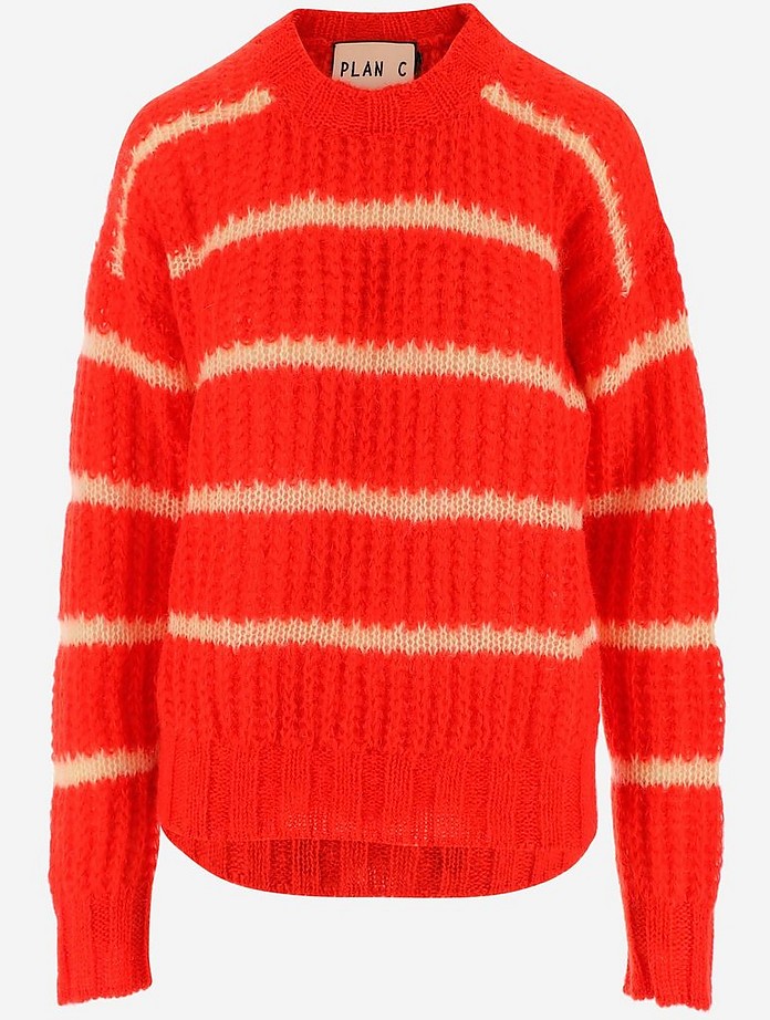 Red Striped Wool Women's Sweater - Plan C