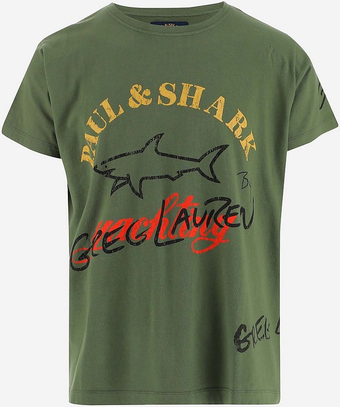 Military Green Cotton Men's T-Shirt W/Short Sleeve - Paul&Shark by G.Lauren
