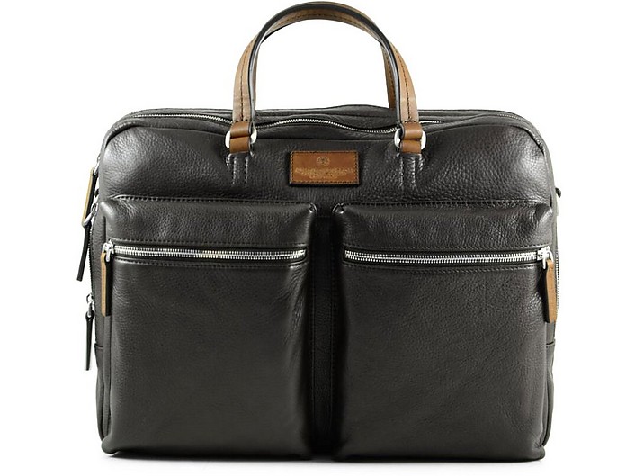 Dark Brown Leather Two Compartments Men's Briefcase w/Front Pockets - a.g.spalding&bros