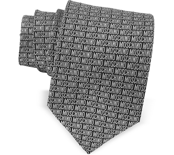 Moschino Signature Krawatte aus bedruckter Seide in schwarz & grau - Moschino