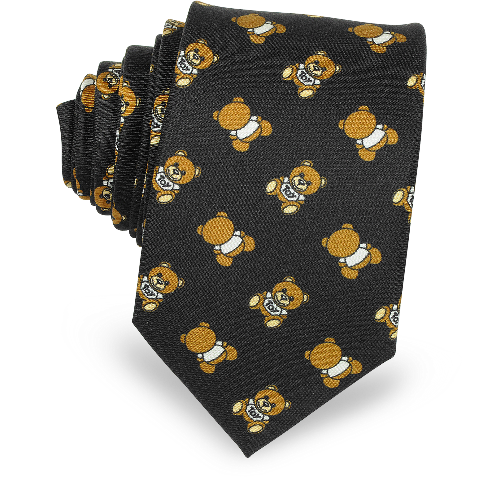 Teddy Bear Black Twill Silk Narrow Tie 